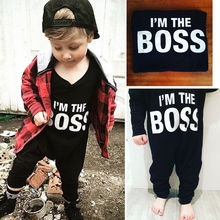 Top Baby Kids Boy Girl Infant Letter Print Black Long Sleeve Romper Jumpsuit Cotton Casual Clothes Outfit Set 2024 - buy cheap