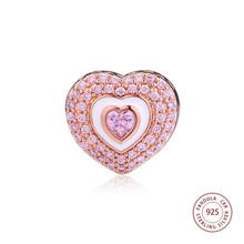 Fits Original Bracelet Argent 925 Sterling Silver Rose Gold Pink Pave Heart Charms Beads for Jewelry Making Perles Kralen 2024 - buy cheap