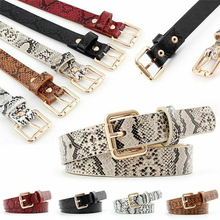 Cinturones con estampado de piel de serpiente para mujer, cinturón de cuero PU con hebilla cuadrada dorada, diseño de serpiente, 1 ud. 2024 - compra barato