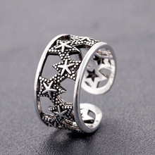 Pentagrama esculpido estrela oca anel ajustável vintage para mulheres prata tibetana grande amor anéis largos frete grátis joia bts 2024 - compre barato