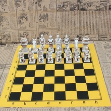 Yernea-piezas grandes de ajedrez antiguo, tablero de ajedrez de cuero, resina de terracota, modelado de personajes, regalos para padres e hijos 2024 - compra barato