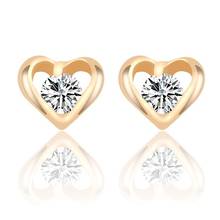 Trendy Hollow Heart Stud Earring With Zircon Gold Small Earrings For Women Kawaii Girl Charms Jewelry Christmas Xmas Gift 2024 - buy cheap