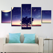 Canvas Printed Posters Living Room Wall Art 5 Pieces Fantasy Moon Tree Night Sky Paintings Scenery Pictures Modular Home Decor 2024 - buy cheap