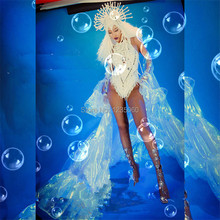 WYY Ballroom Dancer Singer Wears Costumes DS Bodysuit Pearl Outfit Dresses Clothes Party Ocean Theme Cloak Performance Headdress 2024 - buy cheap