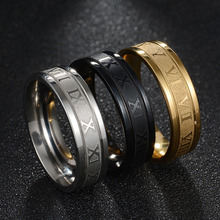Anéis de aço inoxidável punk com números romanos 6mm, joias simples e legais para casal e mulheres, presente de dia dos namorados 2024 - compre barato