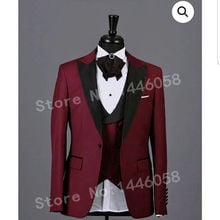 (Jacket+Vest+Pants) 2018 Fashion Design Wedding Party Dress Men Slim Fit Burgundy 3 Pieces Men Suits For Wedding Groom Tuxedo 2024 - buy cheap