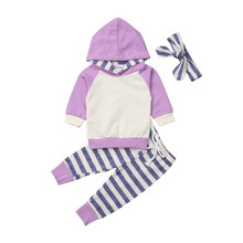 Baby Girls Boys Long Sleeve 3PCS Newborn Hoodies Tops Striped Patchwork Outfits Autumn Cotton Toddler Boy Girl Clothes Set 2024 - buy cheap