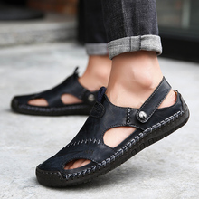 2020 Summer Sandals Men Slippers Summer Casual Leather Flat Shoes Soft Comfortable Beach Sandals Big Size 38-48 2024 - buy cheap