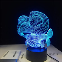 Lámpara de mesa con forma de pez y ojo grande LED 3D, luz nocturna USB, 7 colores cambiantes, decoración del hogar, dormitorio, viaje, regalo para niños, juguete AW-2314 2024 - compra barato