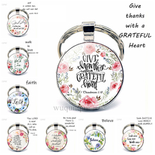 Give Thanks with A Grateful Heart Quote Keychain Glass Jewelry Christian Bible Verse Pendant Women Key Chain Thanksgiving Gifts 2024 - buy cheap