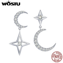 Wostu brincos de prata esterlina 100%, lua e estrelas, zircônia transparente, para mulheres, noivado, estilo fashion, joia de prata cte050 2024 - compre barato