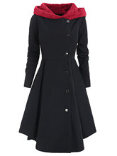 Wipalo Winter Plus Size Asymmetric Fleece Contrast Color Block Single Breasted Hooded Skirted Women Coat Long Outwear Coats 5XL 2024 - buy cheap