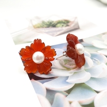 Lii Ji Classic Natural Stone Agate Flowers with Freshwater Pearl 925 Sterling Silver Stud Earrings size about 20mm Dropshipping 2024 - buy cheap