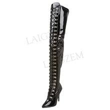 LAIGZEM SEXY Women Thigh High Boots Wide Calf  Lace Up Long Zipper Stiletto Party Club Boots Shoes Botines Mujer Big Size 34-47 2024 - buy cheap