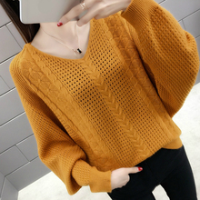 PEONFLY Female Winter Sweater Women V Neck Plus Size Solid Pullover Sweater Hollow Out Long Sleeve Sweater Women Knitted Tops 2024 - buy cheap
