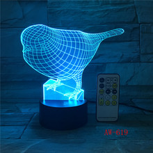 Bird Night Light-lámpara de mesa para niños, luz nocturna 3D con interruptor táctil, Control remoto, grabado acrílico, 7 colores, degradado, ambiente, regalos, AW-619 2024 - compra barato