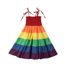 Vestido de princesa sin mangas para niñas, vestidos de fiesta bohemios de arco iris con tirantes, ropa de verano para niñas de 2 a 7 años 2019 2024 - compra barato