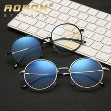 AORON модные голубые светящиеся очки Ретро металлическая оправа анти синий луч компьютерные очки винтажные дизайнерские круглые очки оправа очки 2024 - купить недорого