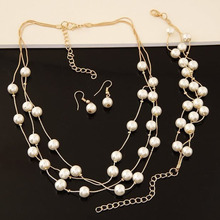 Conjunto de joyería de perlas de imitación para mujer, juego de collar, pendientes y pulsera con cuentas de moda, joyería para fiesta y boda, 2020 2024 - compra barato