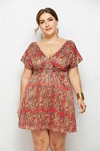 Vestidos informales elegantes para mujer, vestidos de talla grande, vestido Sexy de verano con cuello en V y estampado de flores para fiesta 2024 - compra barato