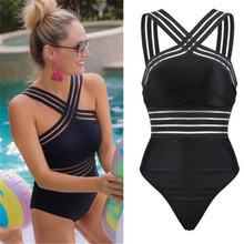 2022 Newest Women Swimsuits Sexy One Piece Swimwear For Lady High Neck Bandage Cross Back Swimming Suit Female Holiday Beachwear 2024 - buy cheap