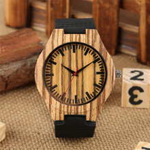 Classic Wood Watch Simple Fashion Men's Black Genuine Leather Wristwatch Quartz Fashion Natural Stripes Wooden Clock Gifts reloj 2024 - buy cheap