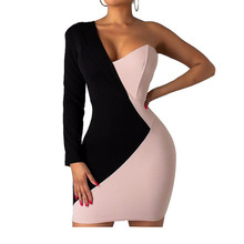 Mini vestido bodycon elegante feminino, roupa feminina de um ombro, cores, slim, decote em v, para festa 2024 - compre barato