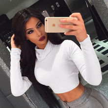 New Women Slim Long Sleeve Crop Top Turtle Neck Tight Cotton T-Shirts Absorption Tee Top 2024 - buy cheap