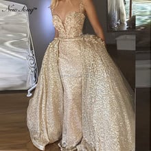 Applique Sequin Arabic Evening Dress Champagne Kaftan Dubai Abaya Muslim Party Dress Two Pieces African Long Prom Dresses 2019 2024 - buy cheap