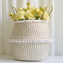 Algas naturais tecido brinquedo portátil cesta de armazenamento laçaria lavanderia estilo nórdico planta vasos de flores mão-atado dobrável 2024 - compre barato
