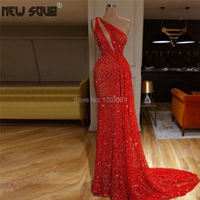 Dubai Kaftans One Shoulder Prom Dress Red Transparent Evening Dresses Robe De Soiree Longue 2019 Middle East Arabic Party Gowns 2024 - buy cheap