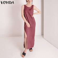 VONDA Women Dress 2020 Summer Vintage Sexy Sleeveless Backless Split Long Party Dresses Female Casual Solid Vestidos Plus Size 2024 - buy cheap