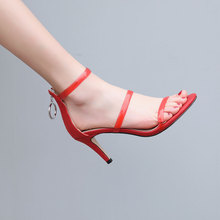 Sgesvit-Sandalias de tacón alto para mujer, zapatos femeninos de tacón fino con cremallera trasera de Punta abierta, con cubierta hueca, color rojo y plateado, talla 34-46 G423, 2020 2024 - compra barato