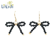Lii Ji-pendiente de espinela negra con gema, arete con lazo de Plata de Ley 925, chapado en oro 2024 - compra barato