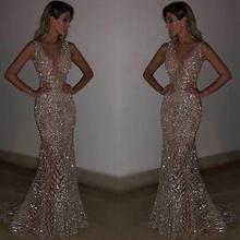 AL'OFA Women Elegant Evening Dress Sexy Deep V-Neck Sleeveless Sequins Party Prom Dress Fishtail Evening Dresses 2024 - buy cheap