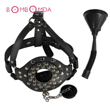 SM Games Funnel Mouth Enema Bondage Sex Toys For Woman Mouth Gag Leather Binding Adult Sex Toys Adult Slave Games BDSM Sex Tools 2024 - buy cheap