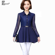 Basic Shirts Blouses 2019 Spring New Women Office Female Clothes Patchwork Hollow Out Crochet Lace Tunic Peplum Top Button Shirt 2024 - buy cheap