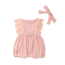 Summer Newborn Kid Baby Girl Lace  Ruffle Romper Jumpsuit Headband Outfit Clothes 2024 - buy cheap