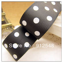 Free shipping 1" (25mm) Grosgrain ribbon Polka Dots printed black ribbon with white dots, DIY hairbow accessories,ZYD003 2024 - buy cheap