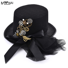 DIY Gothic Victorian Steampunk Black Top Hat for Male & Female Gears Wing Key Hats With Veils Bowknot Punk Hat Accessories 2024 - buy cheap
