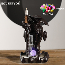 Dragon Backflow Incense Burner with LED Glowing Ball Black Ceramic Aroma Smoke Encens Joss Censer Home Tea Buddhist Decoration 2024 - buy cheap