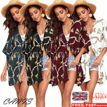 Nova moda feminina biquini 2019 kimono cardigan boho praia vestido meia manga tops casaco blusa longa maiô 2024 - compre barato