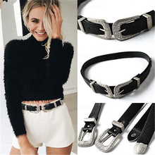 2018 New Hot Fashion Women Lady Vintage Boho Metal Leather Belts Double Buckle Waist Belt Waistband High Quality Belts female 2024 - buy cheap
