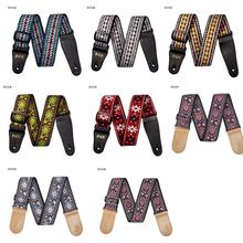 New 8 Colors Vintage Flowers Stripes Acoustic Electric Guitar Strap Woven Embroidery Fabrics Leather Ends Strap 2024 - buy cheap