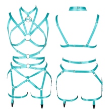 New Jade Green Body Harness Bra Women Strappy O-ring Tops Hollow Out Sexy Lingerie Set Elastic Adjust Punk Goth Club Dance Rave 2024 - buy cheap