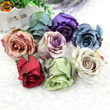 Flores artificiales de seda para manualidades, cabezas de rosas para decoración de hogar, jardín, fiesta de boda, suministros de corona de recortes, 7CM, 5 unids/lote 2024 - compra barato