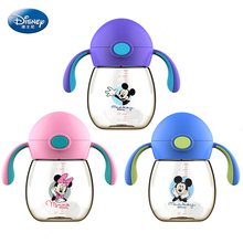 Disney-botella de alimentación infantil de 300ml, vaso PPSU con asa, Pajita de ratón, Minnie, Mickey, para tren de agua potable 2024 - compra barato