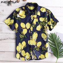 INCERUN Summer Lemon Fruit Printing Mens Casual Shirt Lapel Neck Cotton Loose Short Sleeve Hawaiian Shirts Men Camisa 2020 S-5XL 2024 - buy cheap
