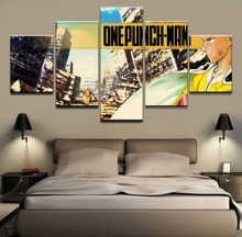 Quadros decorativos para parede, arte modular, poster, sala, casa, 5 peças, anime, one punch, pintura de homem, imagens impressas, hd modernos 2024 - compre barato