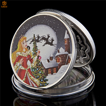 2018 bela sorte natal princesa dos desenhos animados prata banhado a moeda comemorativa para presentes de natal e decorações de árvores 2024 - compre barato